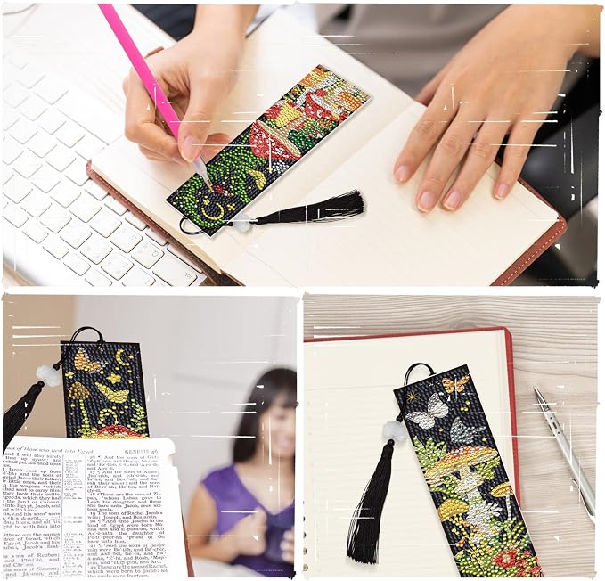 Mushroom Diamond Art Bookmarks - 8 PCS DIY Diamond Painting Bookmarks Kits Flower Butterfly Art Craft Supplies Birthday Mothers Day Gift for Mom Grandma Reading Lover Beginners Teacher Adults