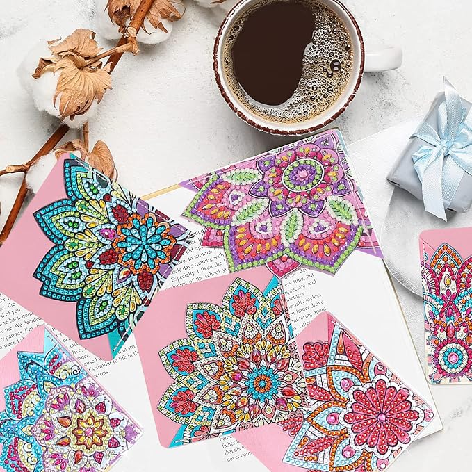 16 Pcs Diamond Painting Bookmark, DIY Corner Book Makers for Book Lovers, Diamond Art Beginners, Small Diamond Art Kits, Paint by Art Crafts Supplies Gift for Women Girls (Mandala)