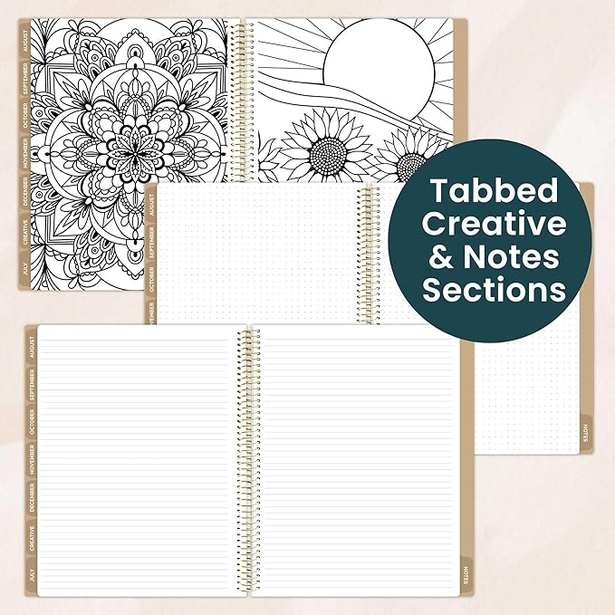 bloom daily planners All in One Ultimate Monthly & Weekly Undated Calendar Planner V2, Notebook, Sketch Book, Grid Pages, Coloring Book and More! 9" x 11" - Interchangeable Cover