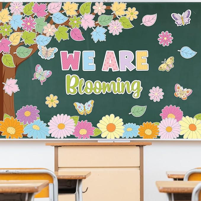 JarThenaAMCS Spring Tree Bulletin Board Decorations Set We are Blooming Classroom Decoration Daisy Flower Butterfly Paper Cutouts for Home School Chalkboard Wall Door Decor Supplies