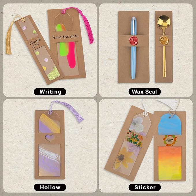 Kraft Bookmark Holder 30 PCS for Acrylic Bookmarks Bulk DIY Bookmarks Sleeves Wrapping Display Cards Small Business Packaging Supplies for Party Gift