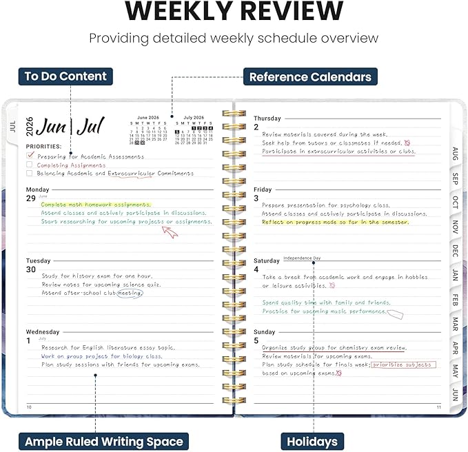 Planner 2026-2027, Monthly and Weekly Academic Planner July 2026 - June 2027, Hardcover Student Teacher Planning Agenda Calendar Book with Tabs, Perfect for Office School Supplies, A4 (8.5" x 11") - Distant Peaks