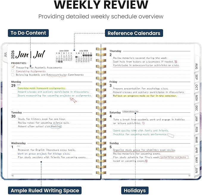Planner 2026-2027, Monthly and Weekly Academic Planner July 2026 - June 2027, Hardcover Student Teacher Planning Agenda Calendar Book with Tabs, Perfect for Office School Supplies, A4 (8.5" x 11") - Distant Peaks
