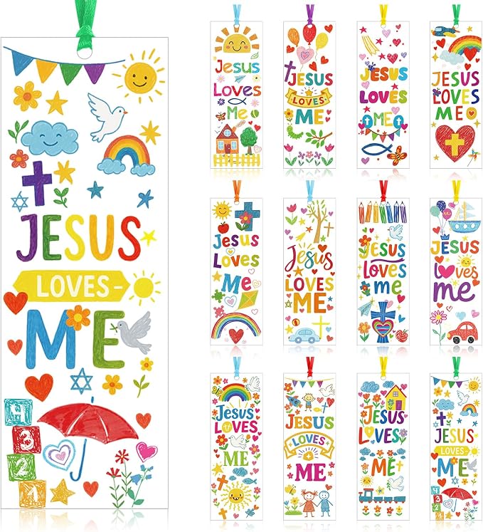 Yaomiao 120 Pcs Jesus Loves Me Bookmarks with Ribbon Jesus Party Favors Paper Religious Cross Bookmarks Inspirational Christian Gifts Bulk for Bible Study Sunday School VBS Party Supplies