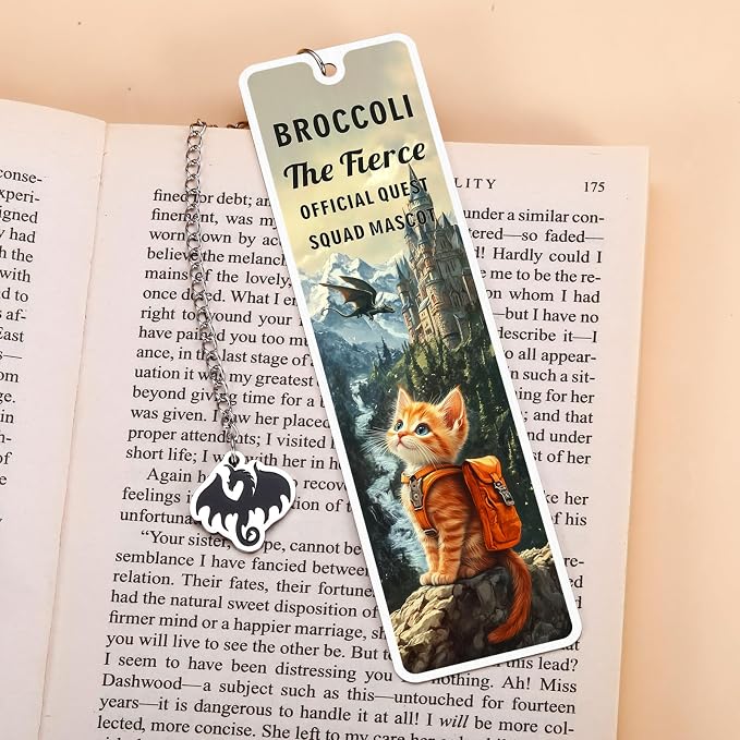 Onyx Storm Merch, Dark Romance Merch, Romance Fantasy Bookmark Gifts for Bookish, Book Lover, Nerd, Reader, Bookworm, Dragon Rider Gifts for Men Women, Cute Broccoli Cat Bookmark, Book Club Gift