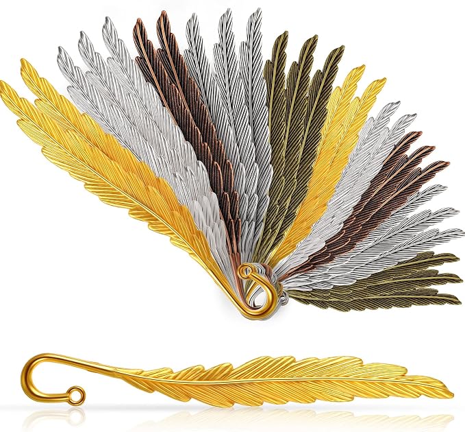 Tatuo 27 Pcs Metal Feather Bookmark Vintage Feather Shape Bookmark Colorful Feathers Metal Book Marker for Readers Book Lovers(Stylish Styles)