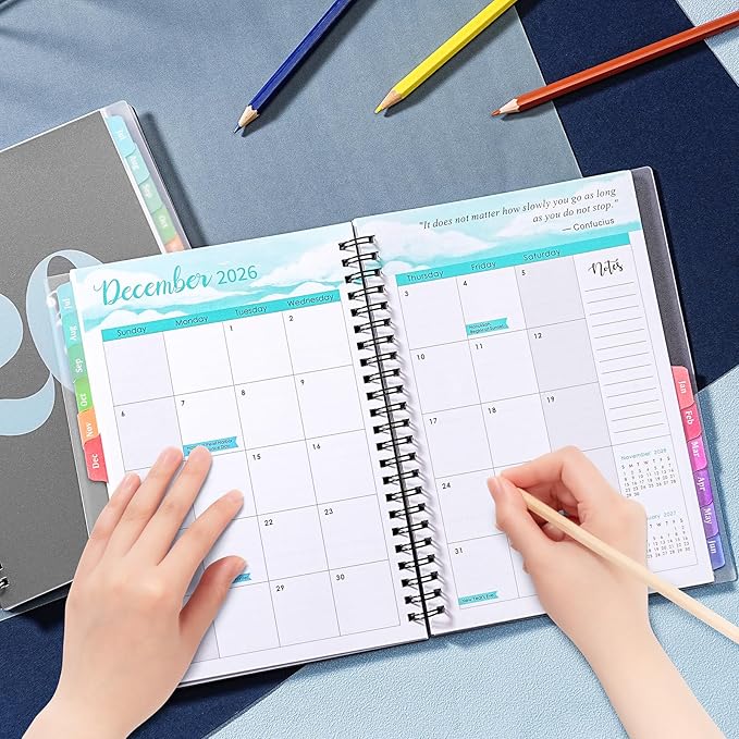 Planner 2026-2027- Academic Planner 2026-2027, JUL.2026 - JUN.2027, 6.4" x 8.3", 2026-27 Calendar Planner, Weekly and Monthly with Waterproof PVC Cover, Colorful Tabs, Spiral Bound, Student Teacher Organizer - Black