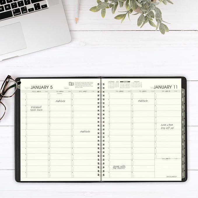 AT-A-GLANCE 2026 Appointment Book Planner, Weekly & Monthly, 7" x 8-3/4", Medium, Quarter-Hourly, Recycled, Black (70951G0526)