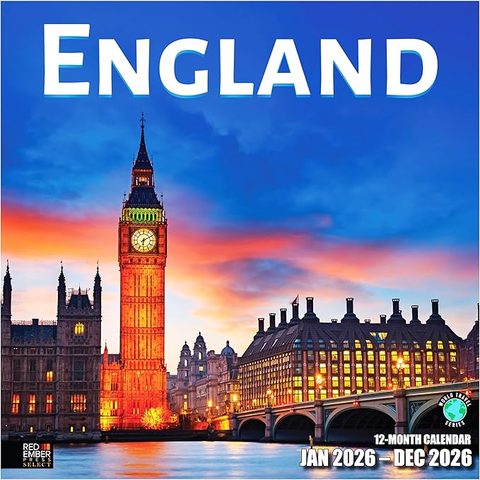 RED EMBER Select - England 2026 Wall Calendar 12 Month | 12" x 24" Open | Thick & Sturdy Paper | Giftable | Europe Travel Calendar 2026