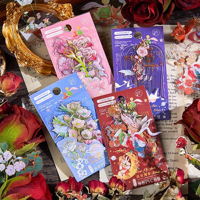 40Pcs Holographic Bookmark, Transparent Waterproof Flashing Castle Butterfly Flower Bookmarks, Rose Floral Window Bookmark Book Markers for Book Lover Kids Teacher Student Birthday Gift (Colorful)