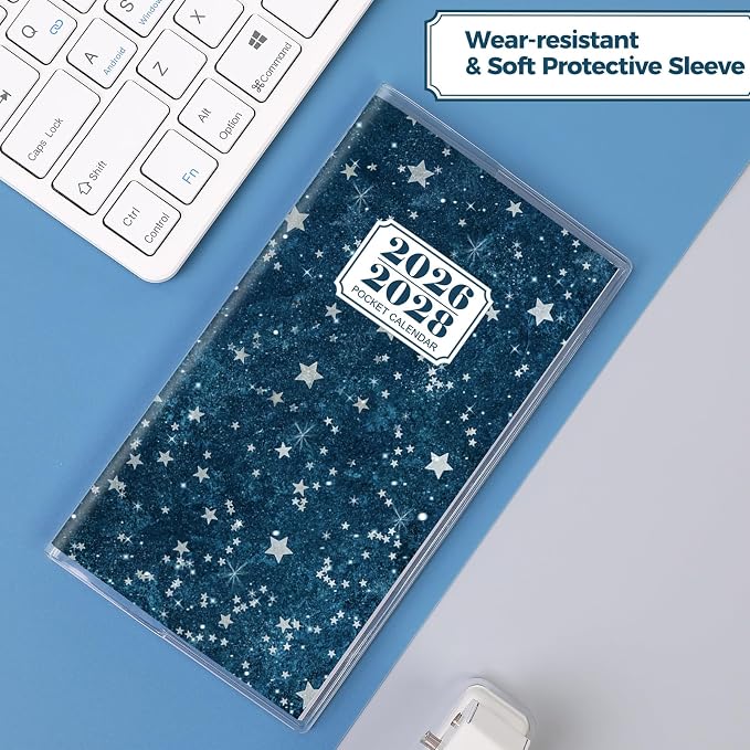 SKYDUE Pocket Calendar 2026-2028, Pocket Monthly Planner Jul 2026 - Dec 2028 for Purse, 6.7" X 3.8" 30-Month Small Planner, Academic Year Calendar, Compact Design with Plastic Sleeve