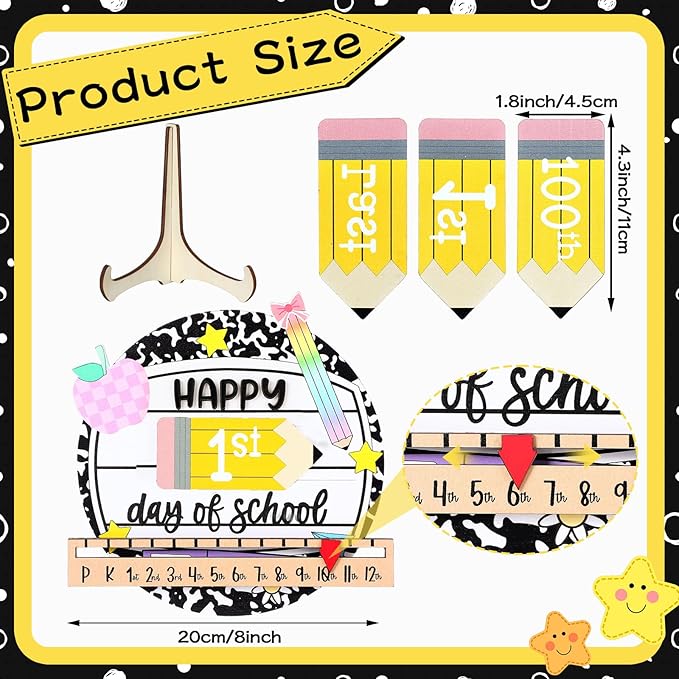 Kosiz First and Last Day of School Sign with Back to School Board Gifts Wooden First Day Sign Reusable Dry Erase 8''(Composition Notebook)