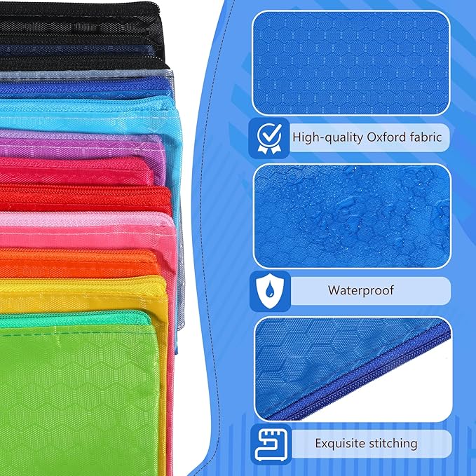 48pcs Zipper Pencil Pouch Pencil Bags 12 Colors Waterproof Pencils Bag Small Organizing Bags for Organizing Storage Office Supplies Bills Cosmetics Travel Accessories