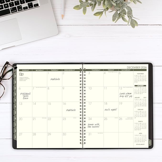 AT-A-GLANCE 2026 Appointment Book Planner, Weekly & Monthly, 7" x 8-3/4", Medium, Quarter-Hourly, Recycled, Black (70951G0526)