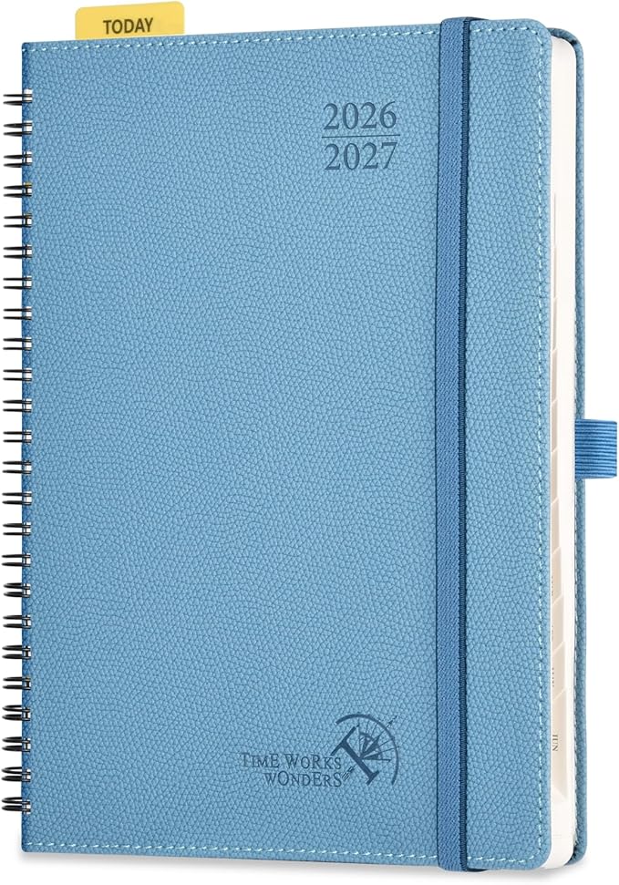 POPRUN 2026-2027 Academic Weekly Planner, 6.75" x 8.75" Horizontal Daily Book Calendar, July 2026 to June 2027, Softcover Appionment Book with Monthly Tabs, Spiral Bound, Inner-Pocket - Aquamarine