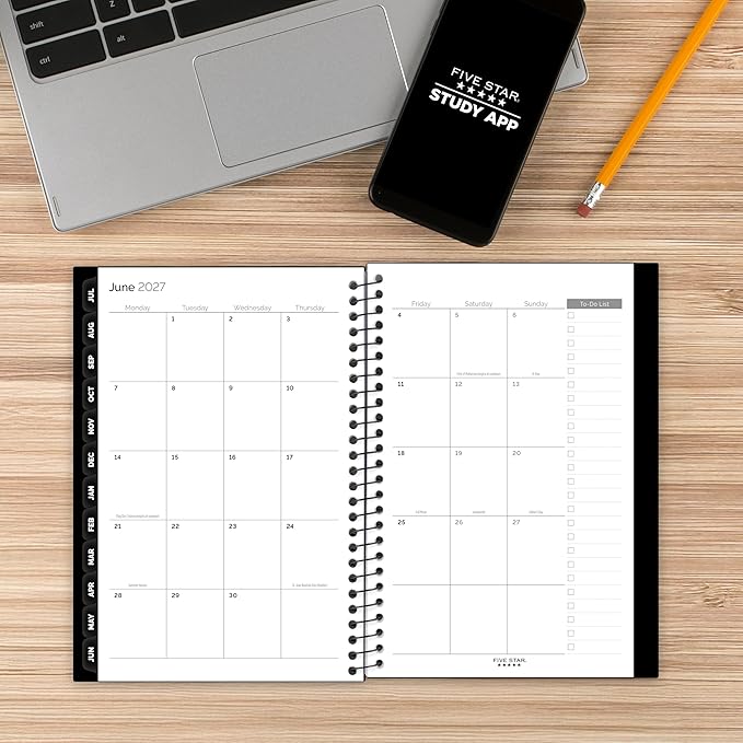 Five Star Planner 2026-2027 Weekly & Monthly Academic 12-Month July-June Advance Student Planner + Study App, 5-1/2" x 8-1/2", Black (CAW45905)