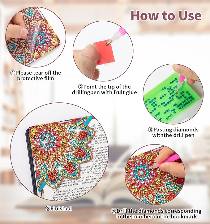 8 PCS Diamond Art Bookmarks, Diamond Painting Bookmarks for Book Lovers 5D DIY Corner Bookmark Adults Crafts Diamond Art Kits for Adults Kids Home Office Beginner Gift