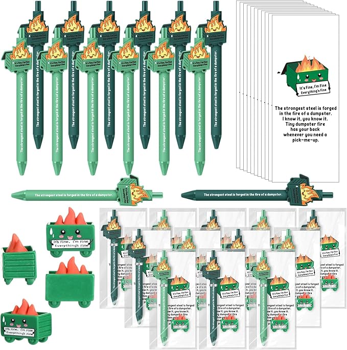 Sayglossy 12 Set Dumpster Funny Desk Accessorie Employee Appreciation Bulk Teacher Graduation End of Year Positive Coworker CNA Nurse Thank You Inspirational Pen Mini Figurine Card Bookmark (Green)