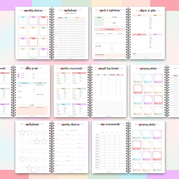 12 Month Weight Loss Journal | Pounds Lost & Body Measurements Tracker - A5 (Rainbow)