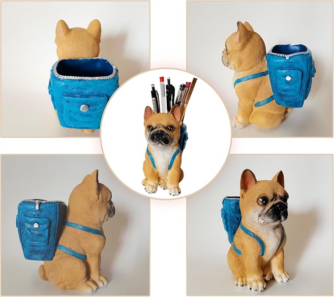 Dog Pen Holder for Desk French Bulldog Gifts for Men Women and Kids Unique Pen Pencil Holder Cup Funny Desktop Organizer for Home Office School Desk Decor (French Bulldog)