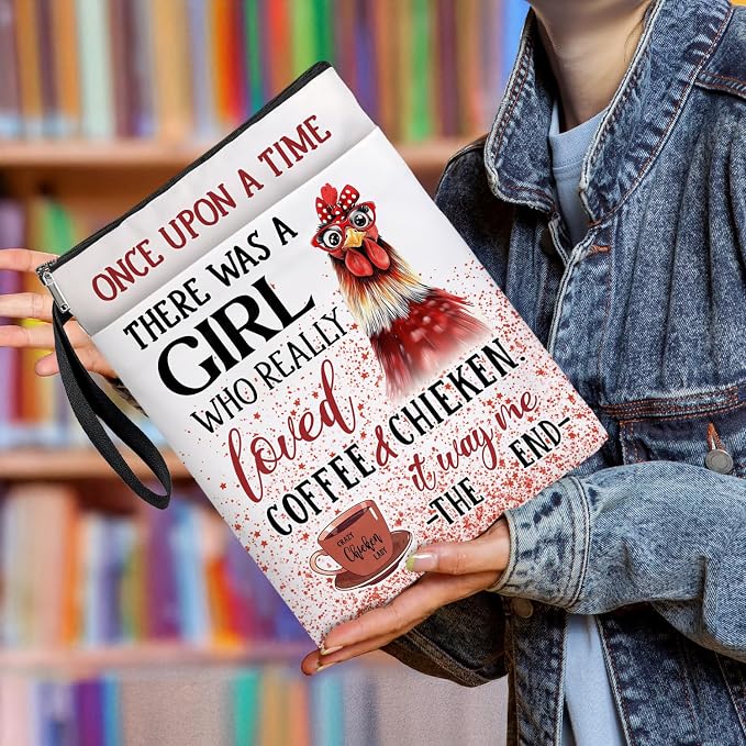 Crazy Chicken Lady Book Cover, Waterproof Book Sleeve with Zippered Front Pocket Retro Flowers Book Pouch for Book Lovers, Christmas, Birthday, Graduation Gifts (Chicken, Large)