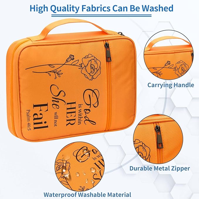 GUEER Bible Cover for Women, Bible Holder, Bible Cover Carrier Carrying Organizer Bag, Zipper and Pockets for Standard Size Bible, Gift for Women(HERorange)
