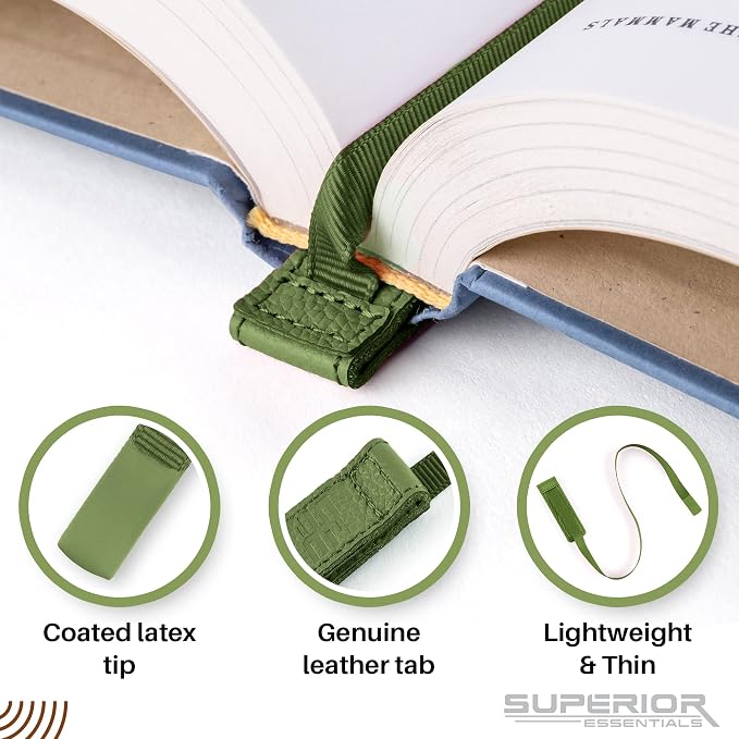 Superior Essentials Planner Magnetic Bookmark - Genuine Leather, Single Long Ribbon Bible Bookmark for Book Lovers - Amplify Your Love for Books with Our Elegant Ribbon Page Marker (1PC, Sage Green)