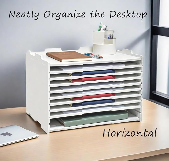 YFS 6 Tier-Desk File Organizer, Stackable Paper Tray, Printer paper Storage for Office, Sorter Organizer for Letter/A3 Office File Folder Holder -White (Horizontal-6tray(with 5 Adjustable Shelves))