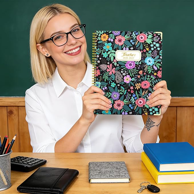 Teacher Planner 2026-2027, July 2026 to June 2027 Academic Year, 8.5" x 11" Lesson Planner Book for Teachers with Colorful Tabs, Teacher Calendar for Classroom or Homeschool, Hardcover, Black