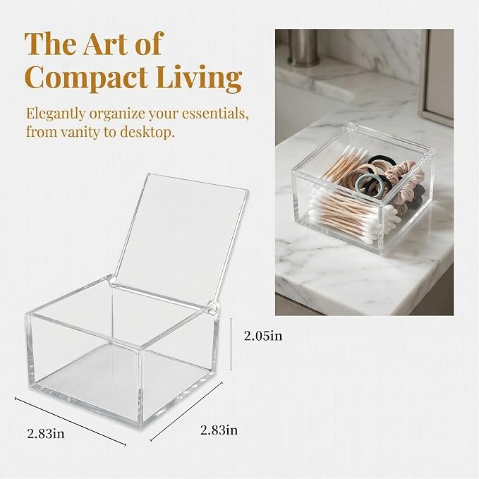 Small Acrylic Box with Lid for Paper Clips Rubber Bands Sticky Notes Hair Ties Clear Plastic Organizer Container for Desk Drawer Office Supplies Bathroom Accessories Clip and Tie Holders