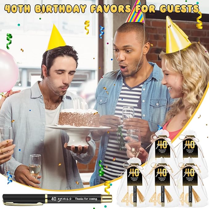Spakon 50 Set 40th Birthday Party Favor for Guest Anniversary Party Favor Golden Birthday Bookmark Thank You Pen with Tag Appreciation Gifts for Women Men Wedding Anniversary