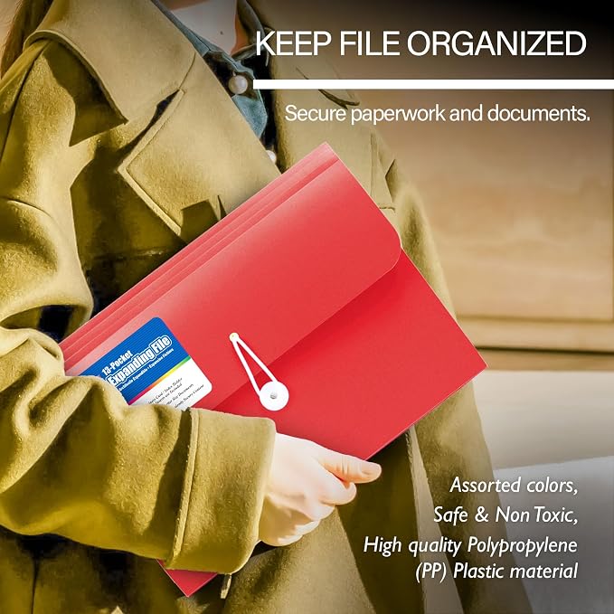 BAZIC Products 13-Pocket A4/Letter Size Poly Expanding File, for Documents Office School, Case of 6