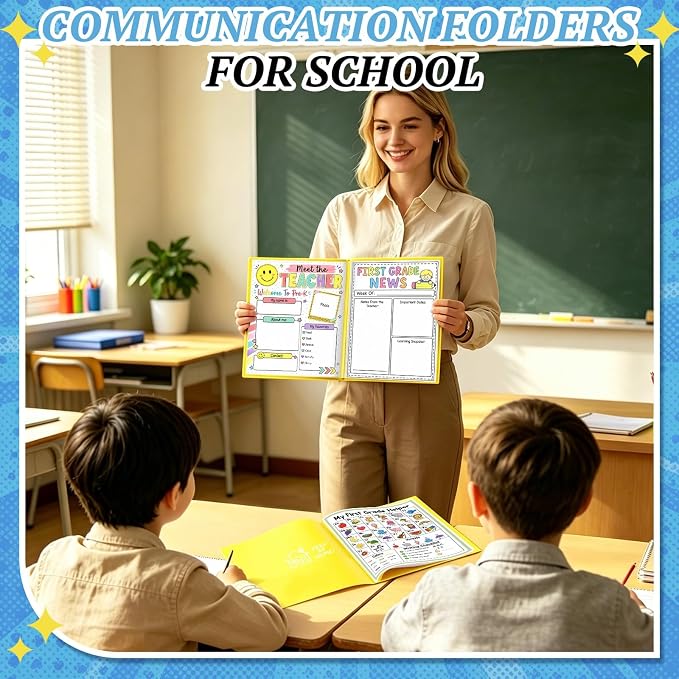 12 Pcs Take Home Folders for Elementary Students,Back to School 2 Pocket Folders with Clear Front Pocket 4 Inner Pockets,Plastic Parent Teacher Communication Folder 11.81 x 9.45 Inch (Yellow)