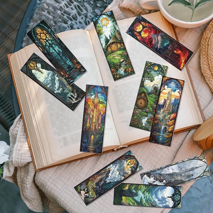 Stained Glass Fantasy Bookmark Gifts - Cosmisun 10 Pcs Dark Romance Transparent PVC Bookmarks Inspired Romantasy Book Mark Page Marker Clips for Women Men Book Lovers Bookish Reader Accessories