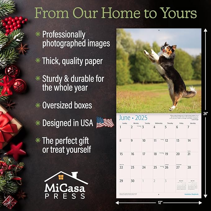 MICASA PRESS - Australian Shepherds 2025 Wall Calendar 12 Month | 12" x 24" Open | Thick & Sturdy Paper | Giftable | Calendar 2025