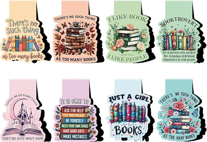 Bookish Magnetic Bookmark Gifts - 8 PCs Cute Bulk Book Marks Book Lover Charm Aesthetic Flower Magnets Page Markers for Reading Women Readers Students Teachers School Birthday Accessories