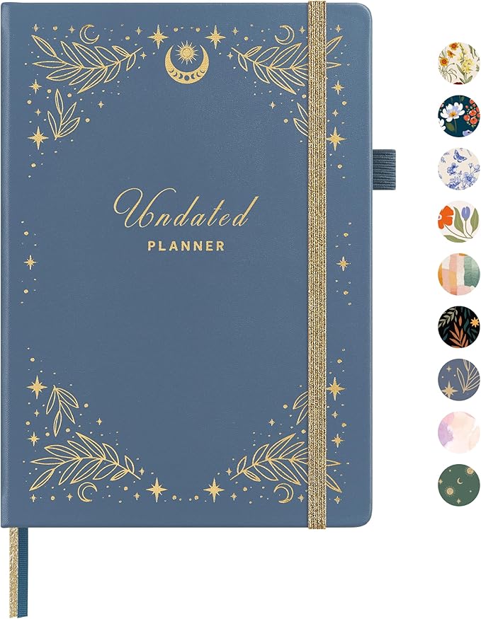 And Per Se Undated Weekly Planner 2026, A5 size Leather Hardcover Planner with Goals & Habit Tracker – ADHD Planner & Productivity Journal (Stardust Blue)
