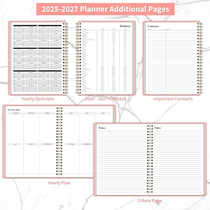 Monthly Planner 2025-2027, July 2025 - June 2027, 2 Year Calendar 2025-2027 Monthly Planner, 7.5" x 10", 24 month Calendar With Goals To Do List, Habit Tracker Suitable for Schools & Offices & Home, Pink