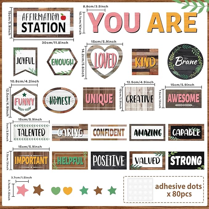 Classroom Affirmation Station Bulletin Board Set Motivational Bulletin Board for Classroom Door Decorations Wood Grain Mental Health Posters You are Positive Cutouts for Teachers School Wall Supplies