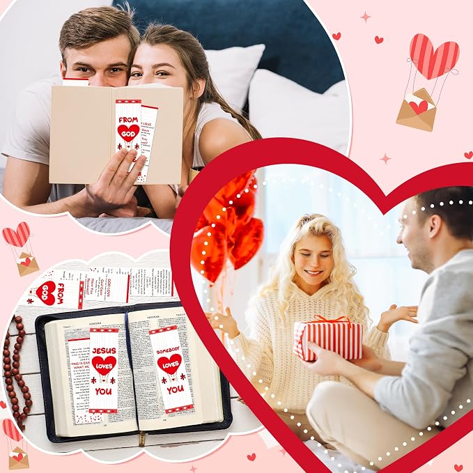 TICIAGA 60Pcs Red Heart Bible Verses Bookmarks Bulk for Kid, Jesus Loves You Evangelism Church Gifts for Women Girls, Christian Scripture Reading Bookmarks Prayer Gospel Tracts for Sunday School