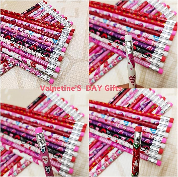 Jgalnim 72PCS Valentine's Day Pencils, Party Favors Wooden Pencils,Heart Shape Color Pencils with Erasers for Party Favor Gifts and Kids Giveaways Rewards School Supplies Children Exchange Gifts