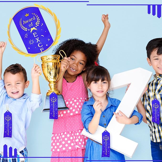 Taiyin Award of Excellence Ribbons Award Prize Achievement Ribbon with Event Card and Rope for Kids Competition, Sports Event, Contests, School, Office Team(200 Pieces)