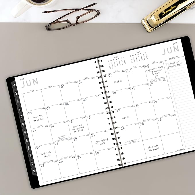 AT-A-GLANCE Planner 2026-2027 Weekly & Monthly Academic 12-Month July-June Half-Hourly Appointment Book, 8-1/4" x 11", Contemporary, Black (70957X05)