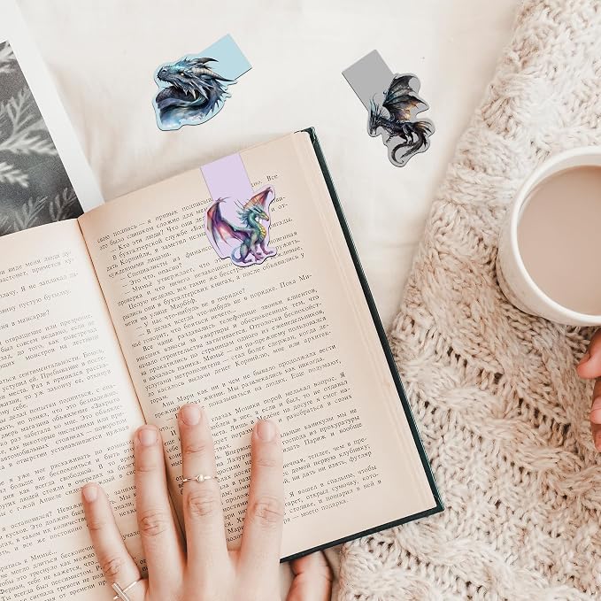 Dragon Magnetic Bookmarks Gifts - 6 Pcs Magnets Bookmark Aesthetic Fantasy Art MarkPage Clips Cool Animal Bookmarks for Kids Students Women Teacher Reading Party Office Accessories Gift