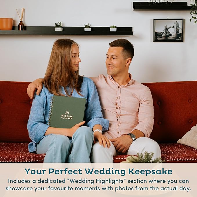 Timeless Premium Linen Wedding Planner Book and Organizer – Wedding Planning Book, Comprehensive Keepsake & Countdown Binder, Perfect Engagement Gift for Women, 11" x 9" (Forest)
