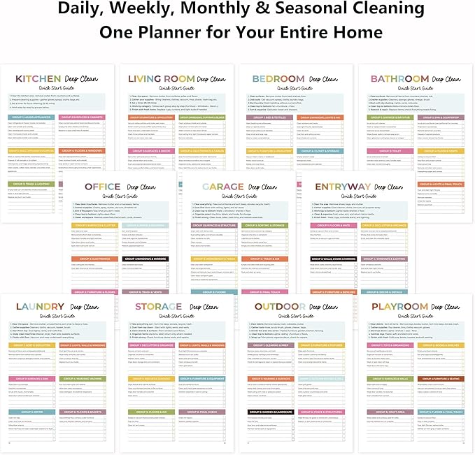 ADHD Cleaning Planner for Adults Women – Reusable Laminated Deep Clean Checklists, Gentle Daily & Weekly Cleaning System, 100 GSM No-Bleed Paper, Waterproof PVC Cover, Spiral Bound Calendar Planner for Overwhelmed Homes