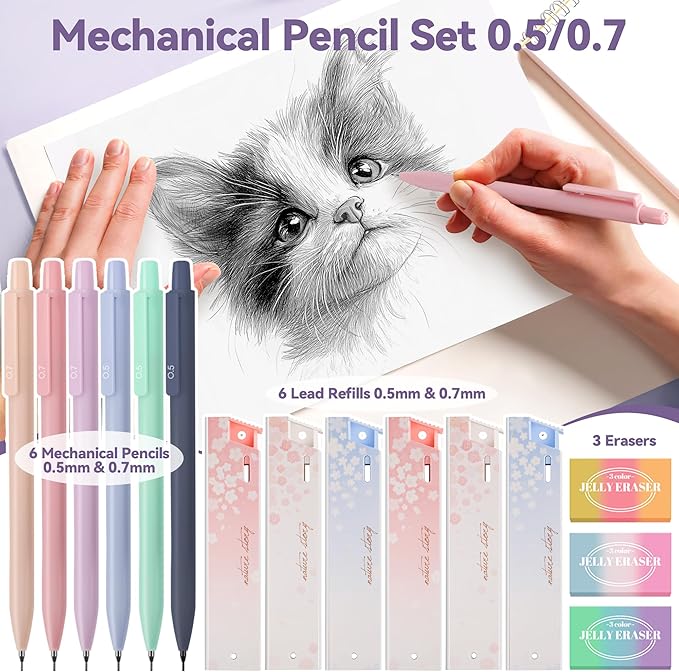 DazSpirit 61 PCS Aesthetic School Supplies with Cute Pen Case, Pastel No Bleed Highlighters, Gel & Erasable Pens, Mechanical Pencils, Refills, Complete Essentials Stationery Kit for Students (Purple)