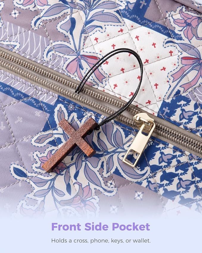 WANDF Bible Cover Case for Women, Quilted Bible Bag with Strap (M,Brown) | Large Capacity, Bible Study Supplies, Church Service, Journaling Accessories, Christian Gifts