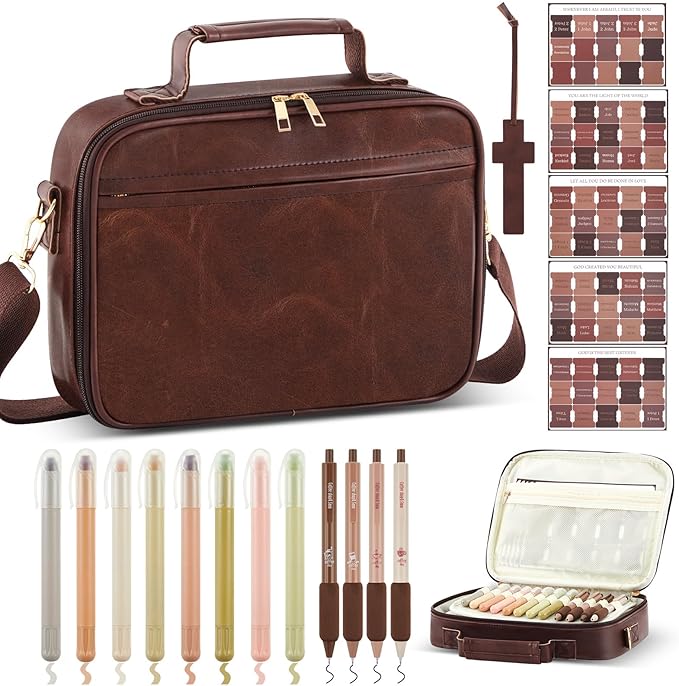 Sinload Bible Cover Kit for Men – Bible Journaling Set with Highlighters, Pens, Tabs & Bookmark – Gift-Ready Christian Study Carrying Case(Crossbody Style)