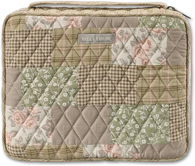Bella Taylor Quilted Bible Cover for Women - Large Study Bible Case - Cameo Rose Patchwork